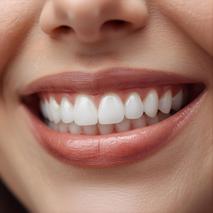 Çayırova diş kliniği hizmetleri veren Adnan Coşkun Çayırova Diş Polikliniği içerisinde kendisine dÇayırova diş beyazlatma, implant, protez diş ve poreselen diş işlemleri yapılmış bir kadın bembeyaz dişleriyle gülümserken