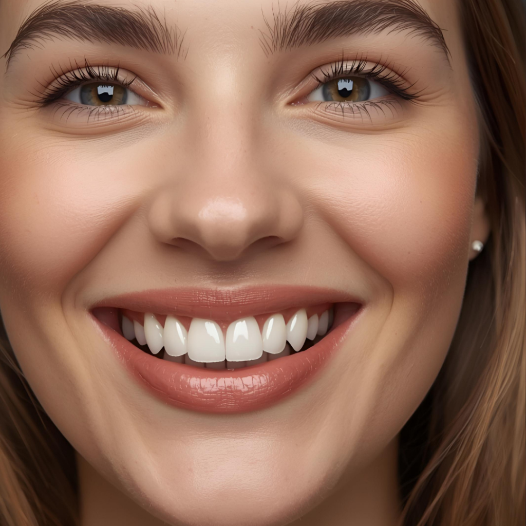 Çayırova diş polikliniği olarak estetik diş hekimliği ve kozmetik diş hekimliği hizmetleri veren Adnan Coşkun Çayırova Diş Polikliniği ile zirkonyum kaplama yaptıran bir kadının bembeyaz dişleriyle gülüşü